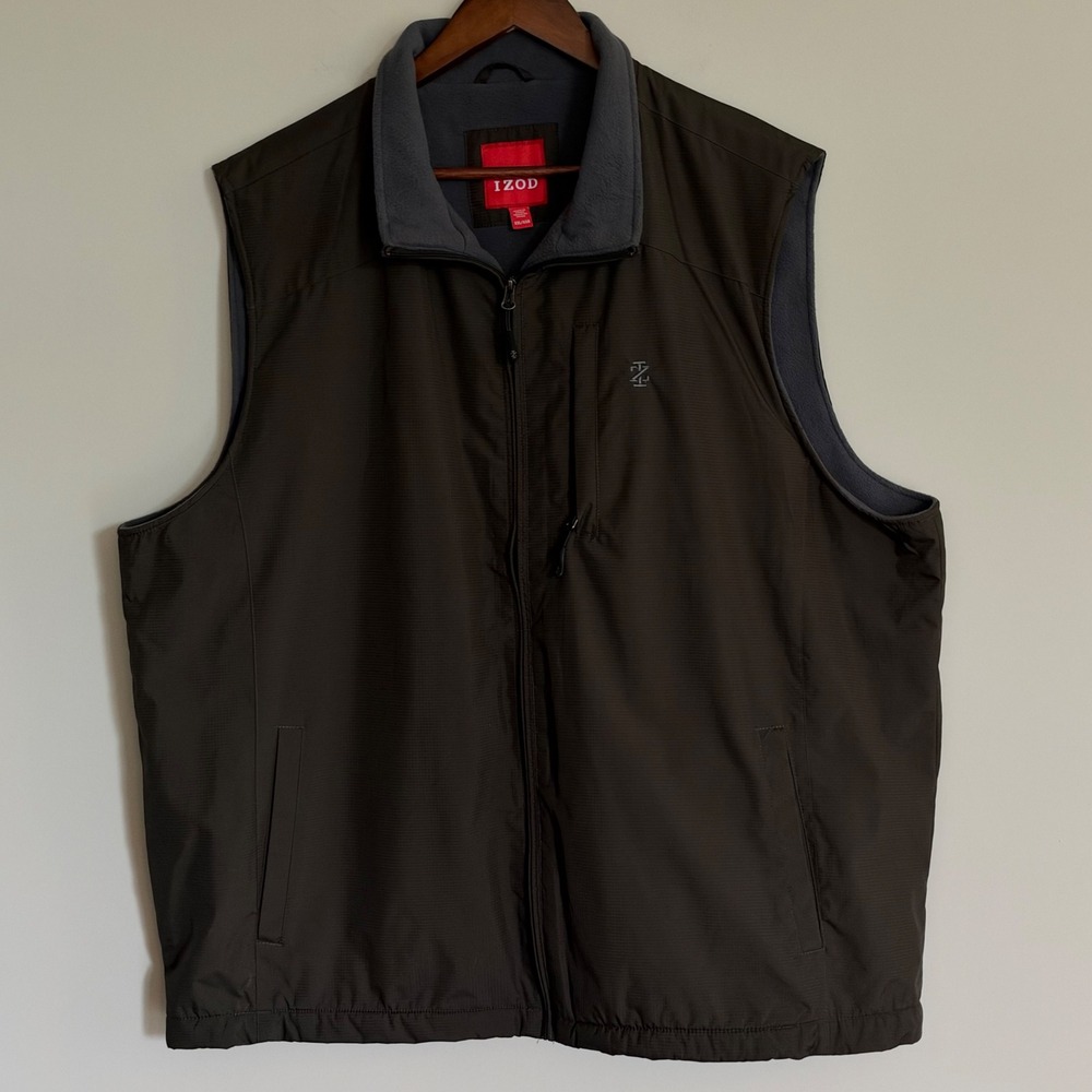IZOD Mens Olive Green Fleece Lined Vest Full Zip Mock Neck Jacket XXL